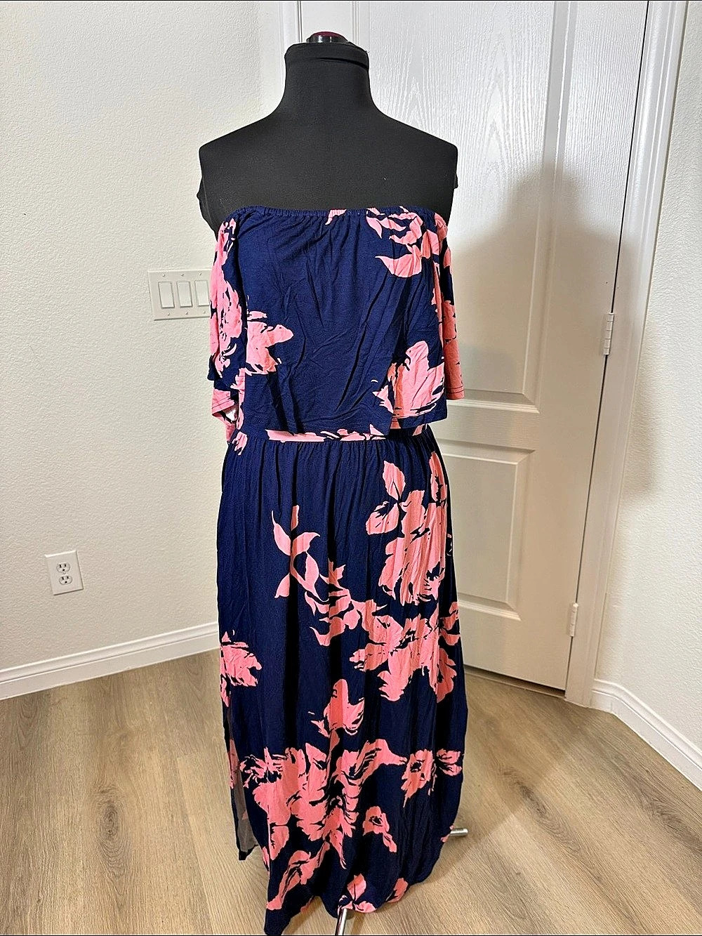 Lilbetter Floral Off-Shoulder Maxi Dress Blue & Pink XL NWT